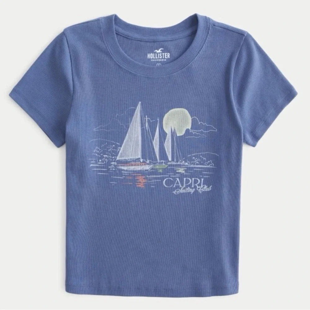 Hollister Ribbed Nautical Graphic Baby Tee — “Capri Sailing Club”